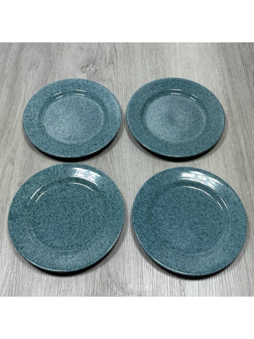 4 Stoneware Japan Speckled Granite Turquoise Blue/Green Rimmed 8" Salad Plates